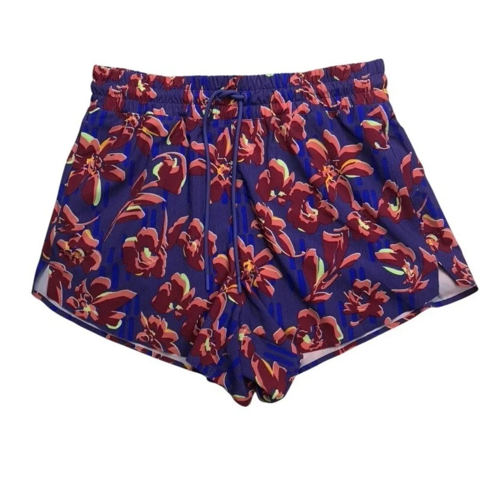 Athleta Womens‎ Small Purple Floral Athletic Running Shorts Drawstring